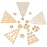 500Pcs 5 Style Brass Bead Cap, Long-Lasting Plated, Flower, Real 18K Gold Plated, 100pcs/style