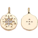 Brass Micro Pave Cubic Zirconia Charms, Flat Round, Real 18K Gold Plated, 10.5x8x2mm, Hole: 1mm, 10pcs/box