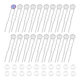 DIY Blank Dome Hair Fork Making Kit, Including Brass Hair Fork Findings, with Iron Pin, Glass Cabochons, Platinum, 40Pcs/box