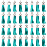 100Pcs Faux Suede Tassel Pendant Decorations, with CCB Plastic Cord Ends, Platinum, Dark Cyan, 35~37x10mm, Hole: 2.5~3mm