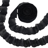 Polyester Hollow Flower Lace Trim, Wavy Edge Lace Ribbon, Black, 1-5/8 inch(42mm)