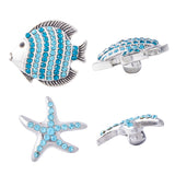 8Pcs 2 Styles Alloy Rhinestone Snap Button, Jewelry Buttons, Fish & Starfish, Antique Silver, 20~22x21~26x8~10mm, Knob: 5~5.5mm, 4pcs/style