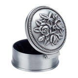Aluminum Alloy Jewelry Box, Round with Flower, Antique Silver, 5.9x5.7x3.7cm