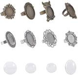 DIY Ring Making, Adjustable Iron & Alloy Finger Rings Components and Clear Glass Cabochons, Mixed Shapes, Antique Bronze & Antique Silver, 118x72x35mm