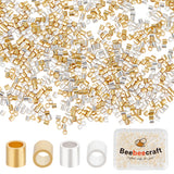 1000Pcs 2 Colors Brass Spacer Beads, Tube/Column, Golden & Silver, 1.5x1.5mm, Hole: 1mm, 500pcs/color