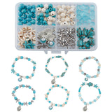 DIY Gemstone Summer Beach Bracelet Making Kit, Including Glass & Synthetic Magnesite Beads, Starfish & Round Synthetic Turquoise Beads, Alloy Shell Pendants & Flower Beads, Mixed Color, 191pcs/box