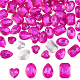 64Pcs 4 Style Glass Rhinestone Cabochons, Faceted, Flat Back & Back Plated, Rectangle & Teardrop & Heart & Oval, Fuchsia, 12~18x12~13x5~6mm, 16pcs/style