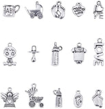 Tibetan Style Alloy Pendants, Mixed Shapes, Antique Silver, 7.4x7.2x1.7cm, 90pcs/box