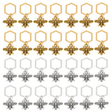 Tibetan Style Bee Pendant Decoration, with Hexagon Linking Rings, Antique Silver & Antique Golden, 26mm, 2 colors, 20pcs/color, 40pcs/set