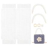 DIY Woven Bag Making Kit, Including Plastic Grids, Imitation Pearl Bag Straps and Iron D Rings, White, 41x14.8x0.15cm