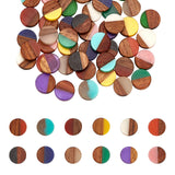 Resin & Walnut Wood Cabochons, Flat Round, Mixed Color, 10x2.5~4mm, 48pcs/set