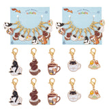 Cat & Coffee Cup Stitch Markers, Alloy Enamel Crochet Lobster Clasp Charms, Locking Stitch Marker with Wine Glass Charm Ring, Mixed Color, 3.3~4.3cm, 5 style, 2pcs/style, 10pcs/set