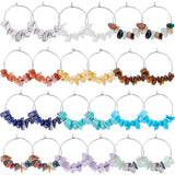 24Pcs 12 Styles Natural & Synthetic Mixed Gemstone Chip Beaded Wine Glass Charms, Brass Hoop Earrings, 30~34mm, Pin: 0.8mm, 2pcs/style