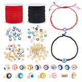 DIY Evil Eye Bracelets Making Kit, Including Flat Round & Column Alloy Enamel Beads & Charms, Polyester Thread, Mixed Color, Beads & Charms: 130Pcs/set