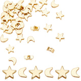 40Pcs 2 Style Brass Beads, Moon & Star, Real 18K Gold Plated, 5.4~8x6.9~8.5x3~3.5mm, hole: 1~1.8mm, 20pcs/style