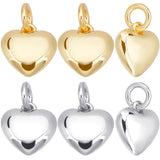 10Pcs 2 Colors Brass Pendants, Long-Lasting Plated, with Jump Ring, Heart, Real Gold Plated & Real Platinum Plated, 10x10x3.5mm, Jump Ring: 5x1mm, Inner Diameter: 3mm, 5pcs/color