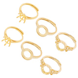 6Pcs 3 Style Adjustable Brass Finger Ring Components, Pad Ring Settings, Flat Round, Golden, Tray: 9.5~11.5x9~11.5mm, Inner Diameter: 17~17.8mm, 2pcs/style
