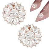 2Pcs Detachable Flower Shoe Decoration, with Alloy Buckle Clip, Crystal Glass Rhinestone, Light Gold, 45x46x12mm