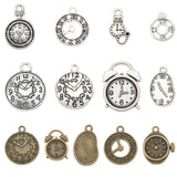 78Pcs 13 Style Tibetan Style Alloy Pendants, Alarm Clock Charm, Mixed Color, 16~22.5x9.5~18x1.5~3.5mm, Hole: 1.5~5mm, 6pcs/style