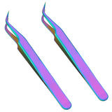 Stainless Steel Curved Tweezers, Bent Tip Beading Tweezers, Rainbow Color, 12.1x9.5cm