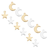 304 Stainless Steel Charms & Pendants, Star/Moon, Golden & Stainless Steel Color, 11.5~16x9.5~11x1mm, Hole: 1.4mm, 80pcs/box