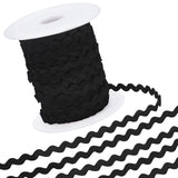 Polyester Braid Ribbon, with Plastic Spool, Flat Wave, Black, 1/4 inch(5mm), about 48~50.00 Yards/Roll