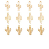 12Pcs 3 Style Brass Links/Connectors, Cactus, Real 18K Gold Plated, 15~17.5x8~10x1~3mm, Hole: 0.8~1.2mm