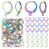 60Pcs 2 Style 304 Stainless Steel Leverback Earring Findings, Ear Wire with Loop, Rainbow Color, 15~16x10.5~13x2mm, Hole: 1.4~1.5mm, Pin: 0.7~0.8mm, 30pcs/style