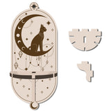 DIY Poplar Wood Dowsing Pendulum Holders, Witch Hanging Crystal Holder, Oval, Cat Pattern, 178x77x6mm