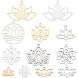 24Pcs 12 Style 201 Stainless Steel Pendants, Filigree Joiners Findings, for Chakra, Laser Cut, Lotus Flower, Mixed Color, 2pcs/style