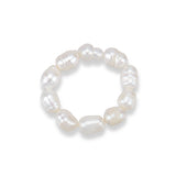 1Pc Natural Pearl Beaded Stretch Finger Ring for Women, Seashell Color, US Size 7 1/4(17.5mm)
