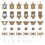 DIY Blank Dome Pendant Making Kit, Including Alloy Pendant Cabochons Settings, Glass Cabochons, Elephant & Turtle & Owl & Butterfly & Dragonfly, Antique Bronze, 60Pcs/box