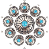10Pcs 1-Hole Alloy & Turquoise Buttons, Flat Round with Sunflowers Pattern, for DIY Luggage and Hardware Accessaries, Platinum, 30x10.3~10.8mm, Hole: 2.5mm, 10pcs/box