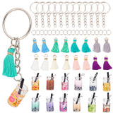 Imitation Bubble Tea/Boba Milk Tea Keychain Making Kits, with Nylon Tassel and Iron Finding