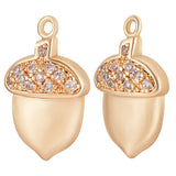 10Pcs Brass Micro Pave Clear Cubic Zirconia Pendants, Acorn Charm, Real 18K Gold Plated, 17x10.5x3mm, Hole: 1.4mm