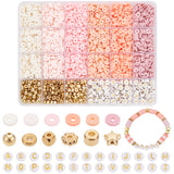 DIY Beads Jewelry Making Finding Kit, Including Polymer Clay Disc & Plastic & Acrylic Beads, Column & Star & Flower & Letter, Pink, 4~7x4~7x1~5mm, Hole: 1~2mm