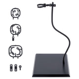 Rectangle Plastic Doll Stands with Adjustable Snake Bone Bracket, Action Figures Display Holder with 3 Snap Clips for Connecting, Black, 12x16.1x25cm