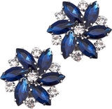 2Pcs Detachable Glass Rhinestone Shoe Decoration, with Alloy Buckle Clip, Flower, Capri Blue, 31x33x9mm