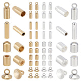 50Pcs 5 Style Brass Cord Ends, End Caps, Long-Lasting Plated, Mix Shaped, Platinum & Golden, 5~9x2.5~5mm, Hole: 1.5~2mm, 10pcs/style