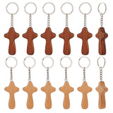 12Pcs 2 Colors Natural Wood Pendant Keychain, with Iron Key Ring, for Handbag Backpack Car Key Decoration, Religion, Mixed Color, 11.9cm, 6pcs/color