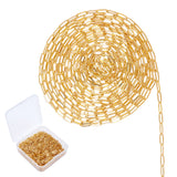 Soldered Brass Paperclip Chains, Flat Oval, Drawn Elongated Cable Chains, Golden, 7.6x2.6x0.5mm, 10m/box