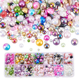 84G 14 Style Half Round Cabochons Set, Including Imitation Pearl Resin & Faceted Glass Rhinestone & Plastic Cabochons, Mixed Color, 3~10x1~5mm, about 6g/style
