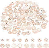 80Pcs 8 Style 304 Stainless Steel Bead Caps, Half Round & Flower, Rose Gold, 8x2.5mm, hole: 0.5mm