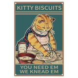 Tinplate Sign Poster, Vertical, for Home Wall Decoration, Rectangle with Word Kitty Biscuits You Need Em  We Knead Em, Cat Pattern, 300x200x0.5mm