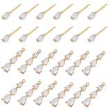 12Pcs 2 Style Brass Cubic Zirconia Pendants, Teardrop, Clear, Real 18K Gold Plated, 15~23x3~6x2.5~4mm, Hole: 1mm, 6pcs/style