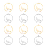 201 Stainless Steel Pendants, Ring with Wolf, Mixed Color, 23x20x1mm, Hole: 1.5mm, 12pcs/box