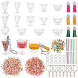 DIY Mini Sundae Cups Keychain Making Kit, Including Iron Keychain Ring, Polymer Clay Fruit Cabochons, Plastic Cups & Faux Suede Tassel Pendant Decorations, Mixed Color