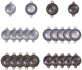 DIY Link Making, Tibetan Style Alloy Link Cabochon Bezel Settings and Transparent Glass Cabochons, Flat Round, Mixed Color, 10.8x7.4x1.8cm, 64pcs/box