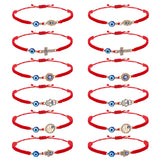 2 Sets Resin Evil Eye Braided Bead Bracelets Set, Crystal Rhinestone Tree & Hamsa Hand & Cross Link Stackable Bracelets for Women, Red, 1-3/4~3-1/8 inch(4.6~7.9cm), 1pc/style, 6 style, 6pcs/set