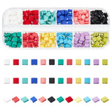 420Pcs 12 Colors 2-Hole Glass Seed Beads, Rubberized Style, Rectangle, Mixed Color, 5x4.5~5.5x2~2.5mm, Hole: 0.5~0.8mm, 35Pcs/color